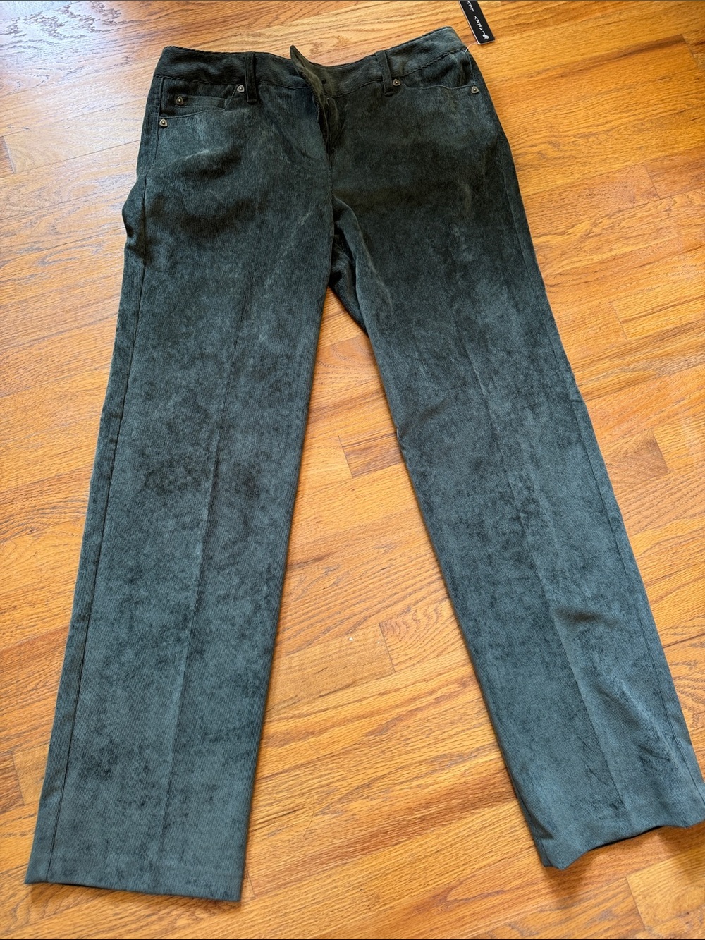 Larry Levine Straight Leg Pants in Dark Green Suede-Look